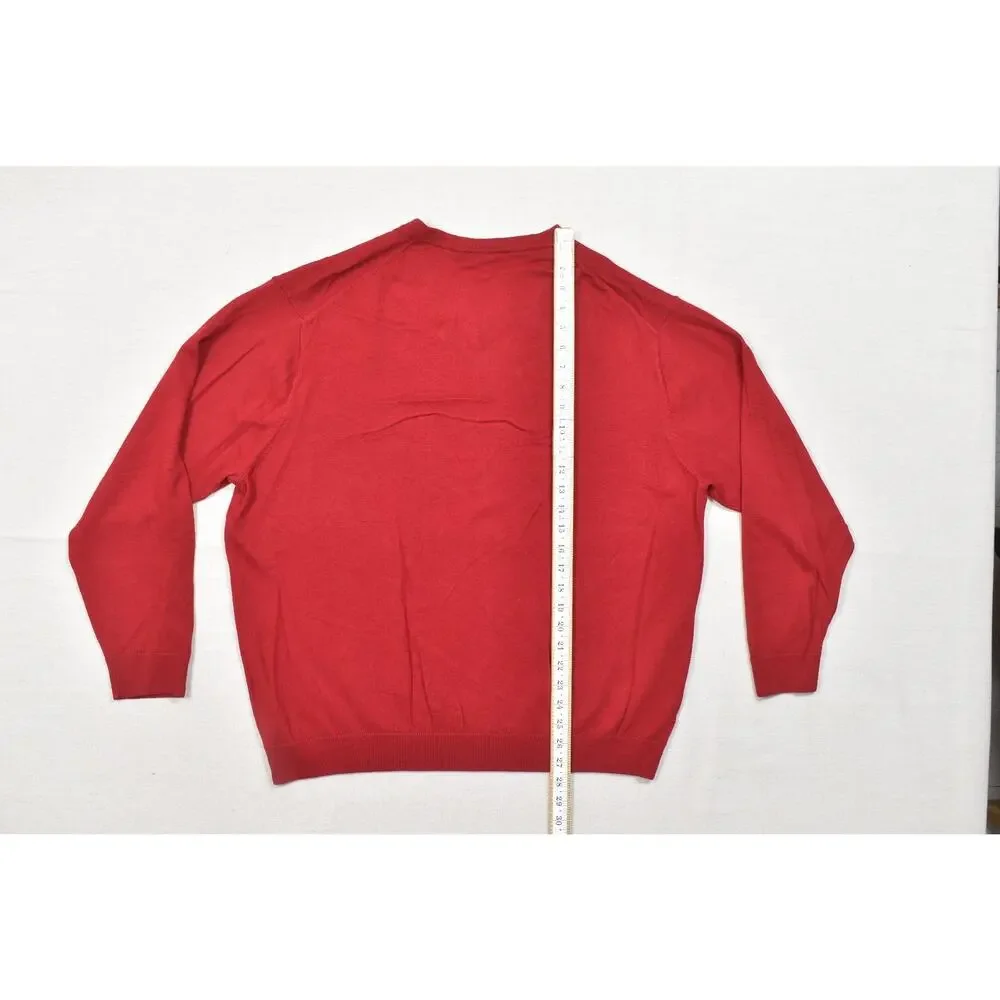 Turnbury Men's 2XB Red V-Neck Sweater 100% Extra Fine Merino Wool Pullover Big &